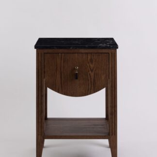 Luxury Solid Teak Wood Nightstand with Black Marble Top Curved Drawer Bedside Table for Bedroom
