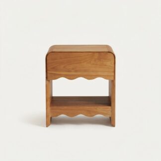 Modern Wavy Teak Wood Bedside Table Curved Corner Side Cabinet Organic Design Bedroom Furniture