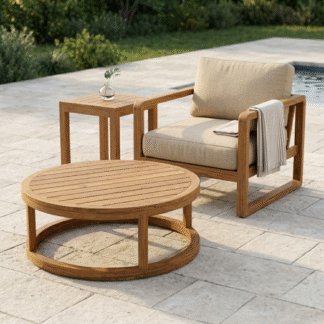 Modern Teak Outdoor Lounge Chair Set with Side Table and Round Coffee Table Garden Patio Furniture