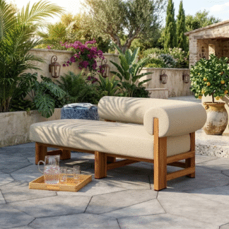 Modern Teak Wood Indoor Outdoor Chaise Lounge Luxury Garden Patio Daybed Sofa with Cushion