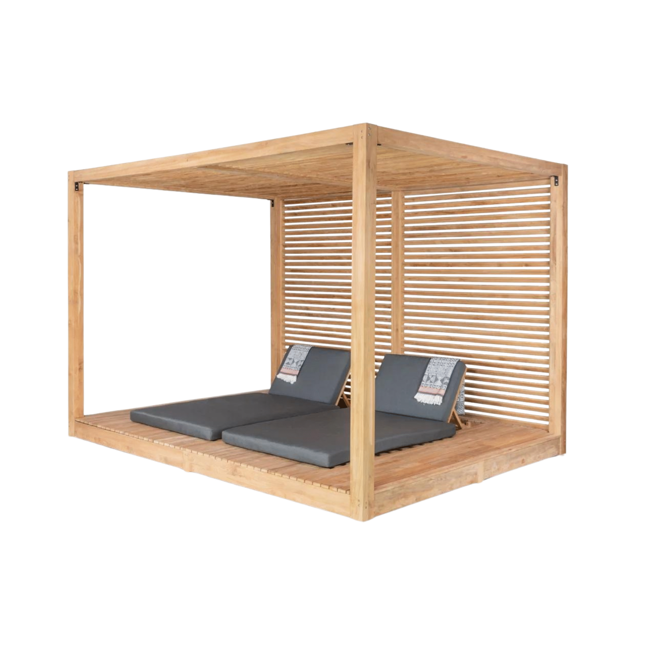 Teak Outdoor Daybed Canopy with Cushions Garden Poolside Lounge Furniture