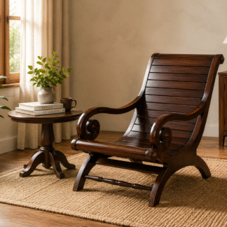 Teak Wood Lounge Chair Classic Curved Armrest Indoor Accent Chair Solid Wood Leisure Chair Luxury Living Room Furniture
