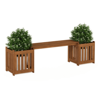 Wooden Garden Bench With Dual Planter Boxes Solid Wood Outdoor Seating Bench Teak Style Planter Furniture