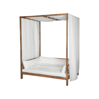 Teak Wood Canopy Daybed Sofa Outdoor with Curtain and Cushions Luxury Garden Lounger Bed Patio Furniture