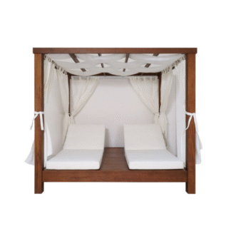 Luxury Teak Outdoor Cabana Daybed with Curtains Poolside Resort Furniture