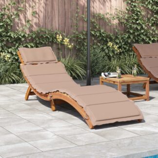 Ergonomic Solid Teak Sun Lounger with Taupe Cushion_A