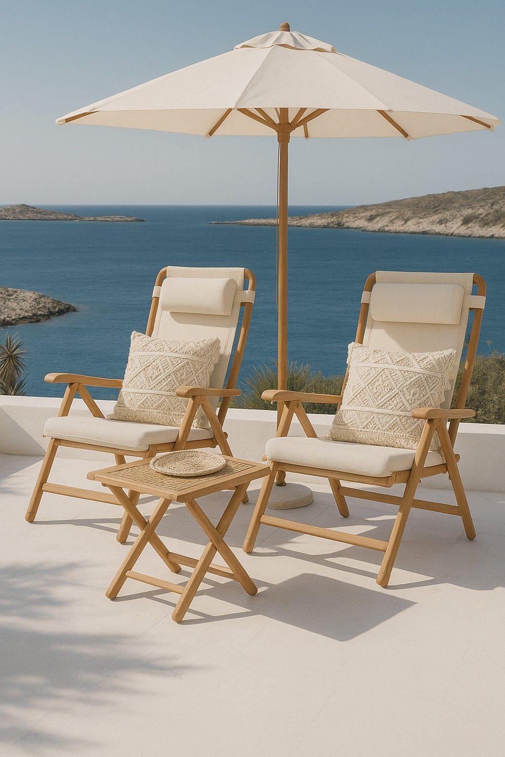 Reclining Teak Deck Chair Set with Side Table