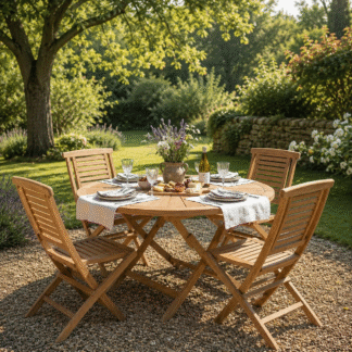 Folding Teak Wood Dining Table Set Round Outdoor Garden Furniture Combo