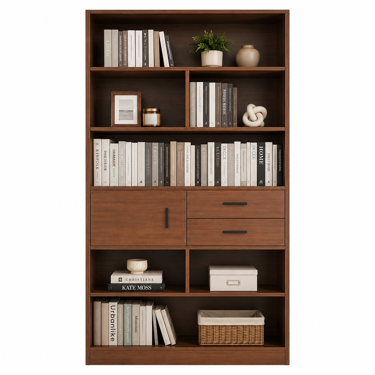 Contemporary Teak Wood Multi Cube Cabinet featuring Dual Center Drawers