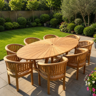 Premium Oval Teak Wood Garden Table Set 8 Chair Resort Patio Furniture