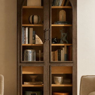 Arched Teak Wood Display Cabinet Luxury Glass Door Showcase for Living Room