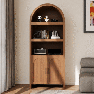 Premium Solid Teak Wood Hutch Cabinet Contemporary Living Room Bookshelf