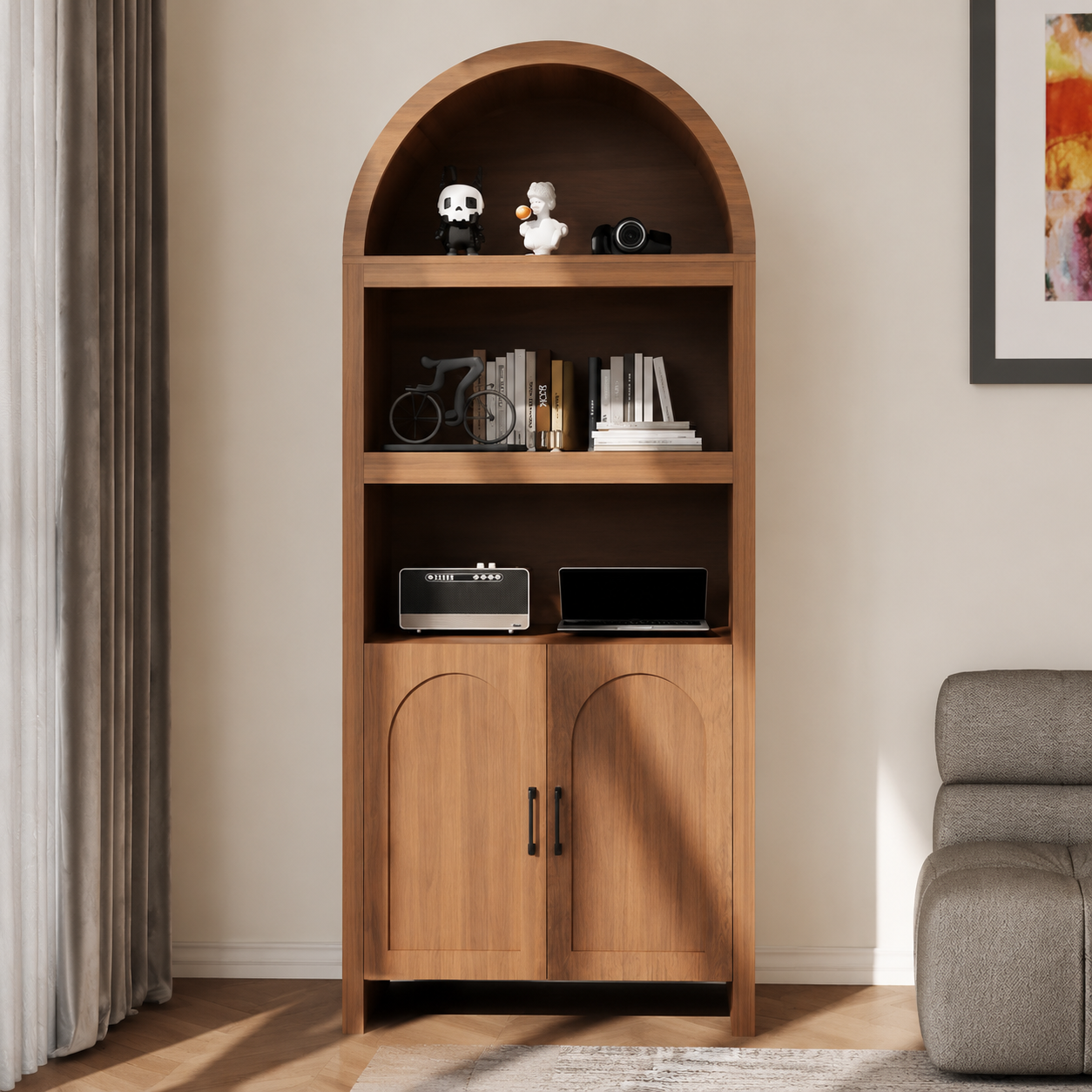 Premium Solid Teak Wood Hutch Cabinet Contemporary Living Room Bookshelf