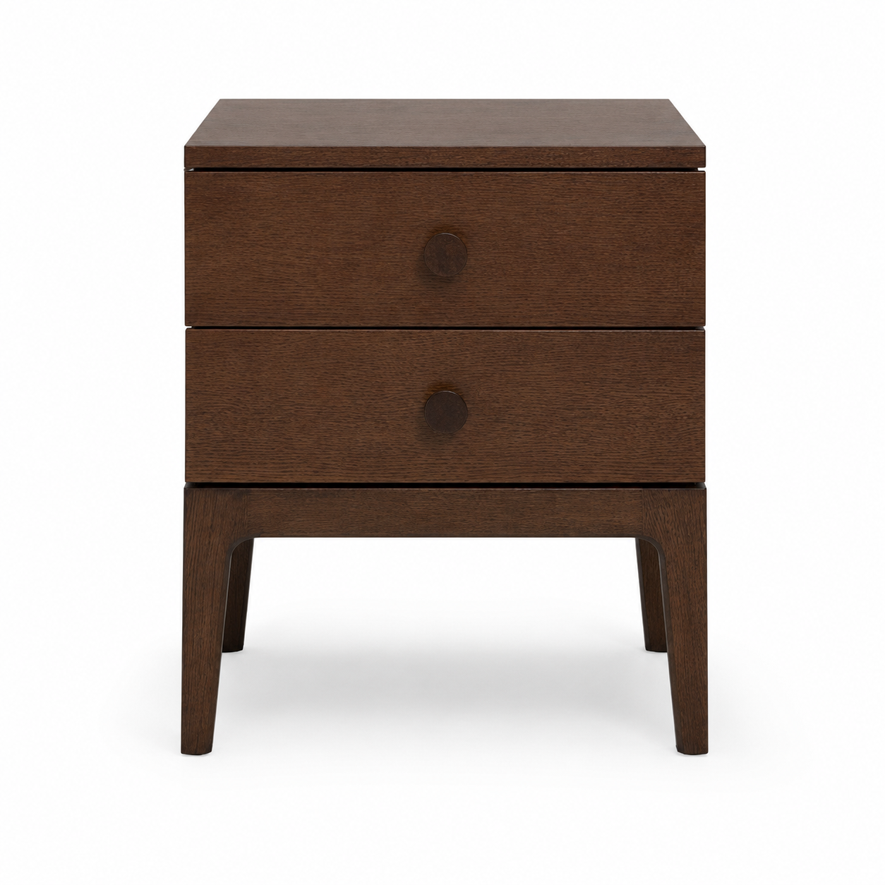 Mid Century Teak Wood Nightstand 2 Drawer Bedside Table with Tapered Legs
