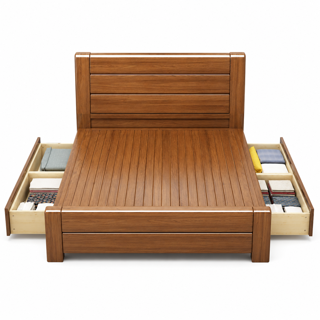 Premium Solid Teak Wood Storage Bed Frame Luxury Master Bedroom Furniture