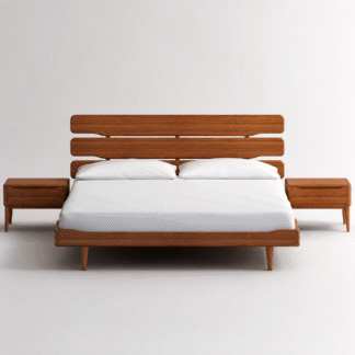 Premium Mid Century Modern Teak Wood Bed Frame Retro Bedroom Furniture Set