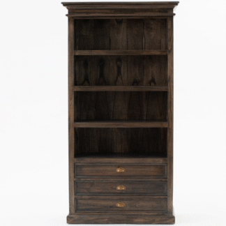 Classic Solid Teak Wood Bookcase with Three Drawers
