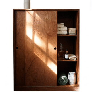 Artisanal Teak Wood Cabinet Powder Room Organizer Luxury Eco Friendly Bath Cupboard