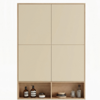 Wall Mounted Teak Wood Cabinet Floating Bathroom Organizer Over Toilet Storage Cupboard