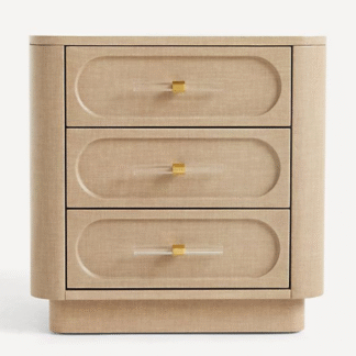 Luxury Curved Teak Wood Nightstand 3 Drawer Bedside Table for Bedroom