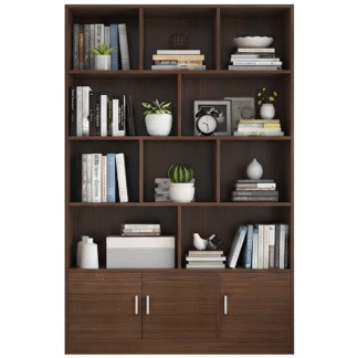 Luxury Minimalist Teak Wood Bookcase Three Door Base Home Display Showcase