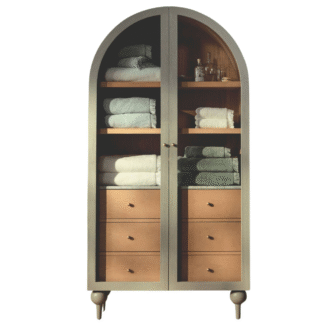 Premium Arched Teak Wood Bathroom Cabinet Glass Door Towel Storage Hutch