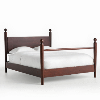 Shaker Style Teak Wood Bed Frame with Round Ball Finial Poster Columns