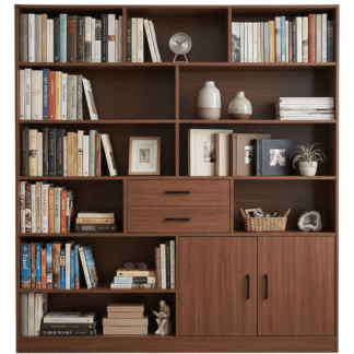 Premium Teak Wood Executive Bookcase with Center Drawers and Double Doors
