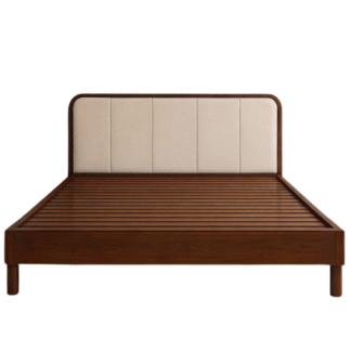 Premium Teak Wood Double Bedstead with Cushioned Fabric Backrest