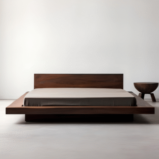 Japanese Zen Teak Wood Low Profile Bed Frame with Floating Platform