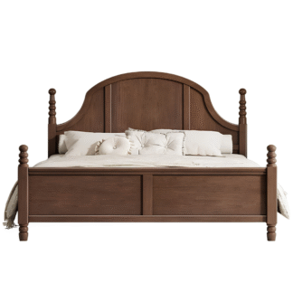 Vintage French Country Teak Wood Double Bedstead with Stacked Bead Posts