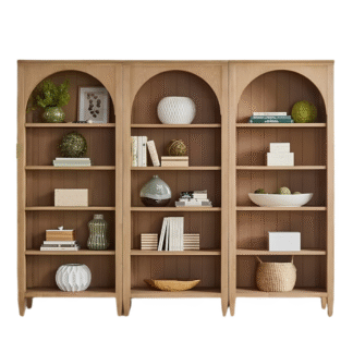 Arched Solid Teak Wood Bookcase Modern Open Display Shelf for Living Room