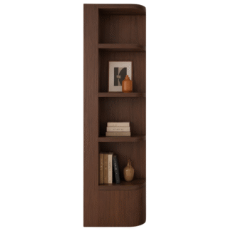Japandi Curved Corner Teak Wood Bookcase Minimalist Open Display Shelf