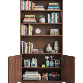 Mid Century Teak Wood Bookcase Large Storage Cabinet with Doors