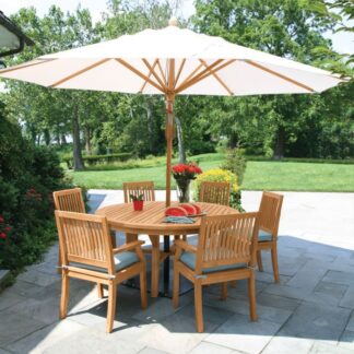 Premium Teak Round Outdoor Dining Set with White Umbrella