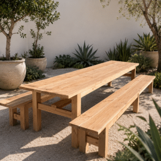 Solid Teak Outdoor Dining Table Set with Benches Garden Patio Furniture for Villa Resort Restaurant