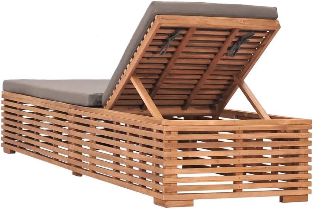 Solid Teak Sun Lounger with Dark Grey Cushion_A - Image 5