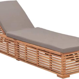 Solid Teak Sun Lounger with Dark Grey Cushion_A
