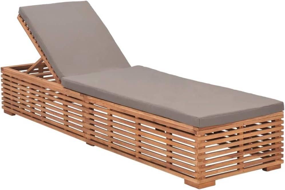 Solid Teak Sun Lounger with Dark Grey Cushion_A