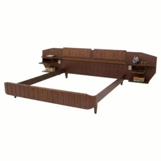Modern Luxury Teak Wood Hotel Platform Bed with Built In Nightstands Elegant Resort Villa Bedroom Furniture