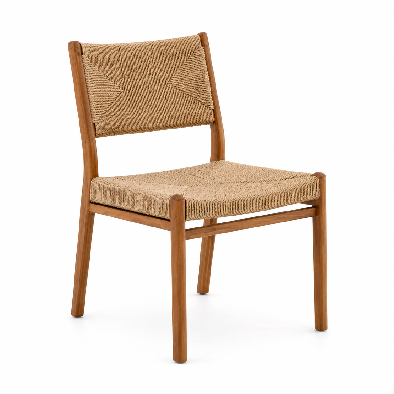 Modern Solid Teak Wood Dining Chair with Handwoven Paper Rope Seat Scandinavian Wooden Restaurant Cafe Chair