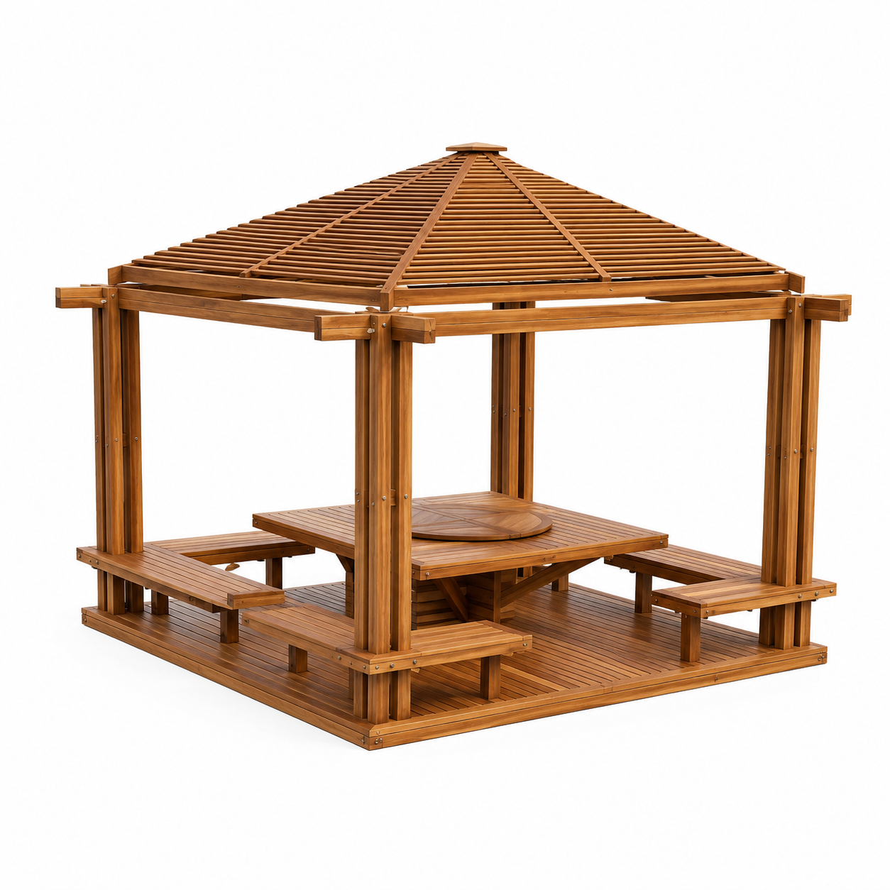 Luxury Solid Teak Wood Outdoor Gazebo Pavilion With Built In Bench Seating Modern Garden Patio Resort Villa Park Wooden Shelter