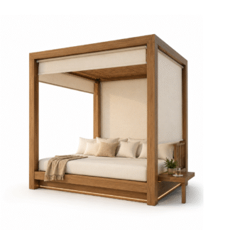 Outdoor Teak Wood Canopy Daybed Modern Poolside Cabana Garden Villa Resort Hotel Waterproof Custom Furniture