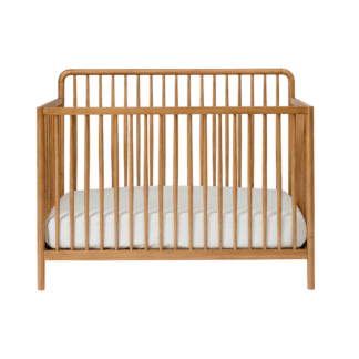 Modern Solid Teak Wood Baby Crib Convertible Wooden Nursery Cot Scandinavian Style Safe Infant Toddler Bed Premium Furniture