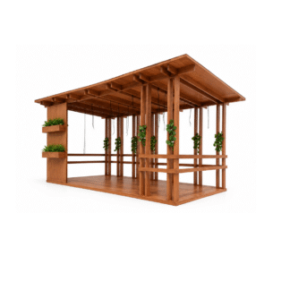 Modern Solid Teak Wood Outdoor Pergola Gazebo With Planter Luxury Garden Pavilion Patio Resort Villa Backyard Shelter