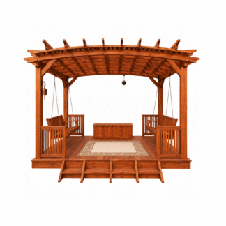 Modern Solid Wood Outdoor Pergola Gazebo with Double Swing Benches for Garden Patio Backyard Villa Resort Hotel