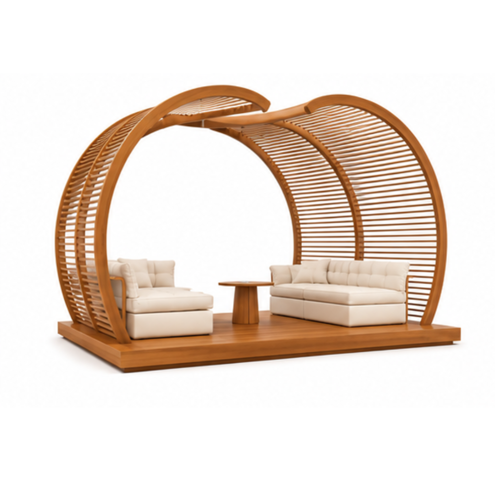 Luxury Teak Wood Outdoor Gazebo with Daybed for Hotel Resort Villa Garden Poolside Commercial Hospitality Furniture