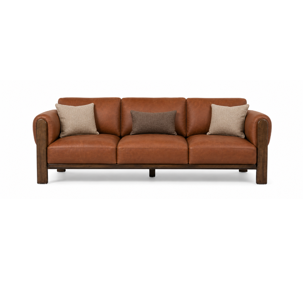 Luxury Leather 3 Seater Sofa Solid Teak Wood Frame for Hotel Villa Apartment Hospitality Furniture