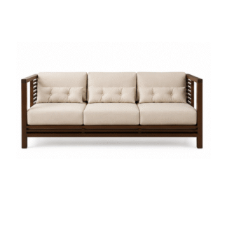 Modern Solid Teak Wood 3 Seater Sofa Luxury Living Room Hotel Apartment Villa Lounge Furniture with Upholstered Cushions