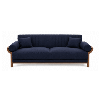 Luxury Solid Teak Wood 3 Seater Sofa with Navy Upholstery Modern Living Room Hotel Lobby Apartment Villa Lounge Furniture